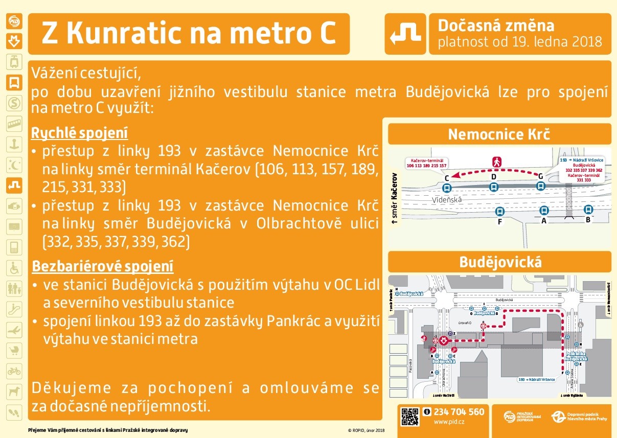 Zavření jižního vstupu do stanice metra Budějovická včetně průchodů Zavření jižního vstupu do stanice metra Budějovická včetně průchodů
