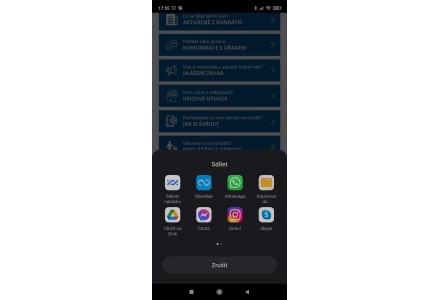 Sdílení aplikace - snímek mobilní aplikace