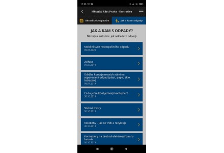 Jak nakládat s odpady - snímek mobilní aplikace