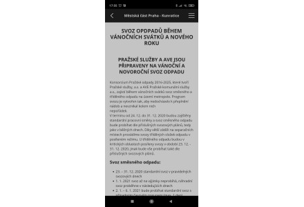 Detail informace - snímek mobilní aplikace