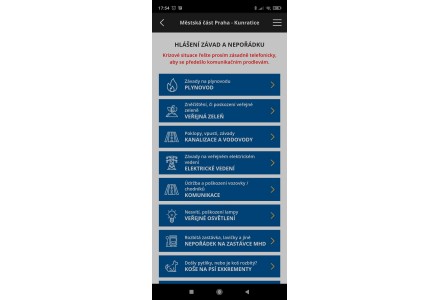 Hlášení závad na komunikaci - snímek mobilní aplikace