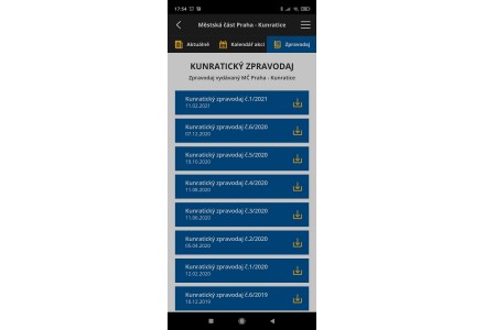 Kunratický zpravodaj - snímek mobilní aplikace
