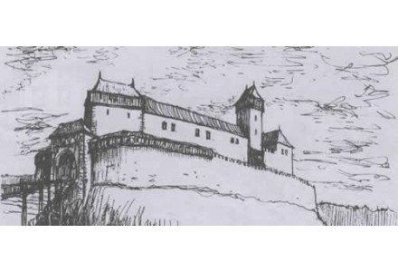 Podoba hradu podle navržených půdorysů, kresba Dr.J. Bartoň