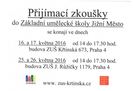 Přijímací zkoušky do Základní umělecké školy Jižní Město