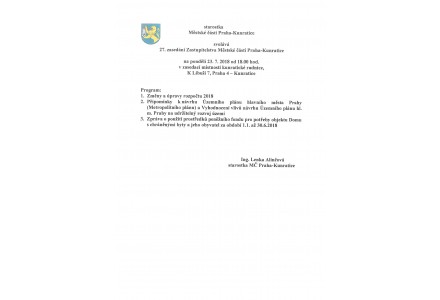 Program 27. Zasedání ZMČ ze dne 23. 7. 2018